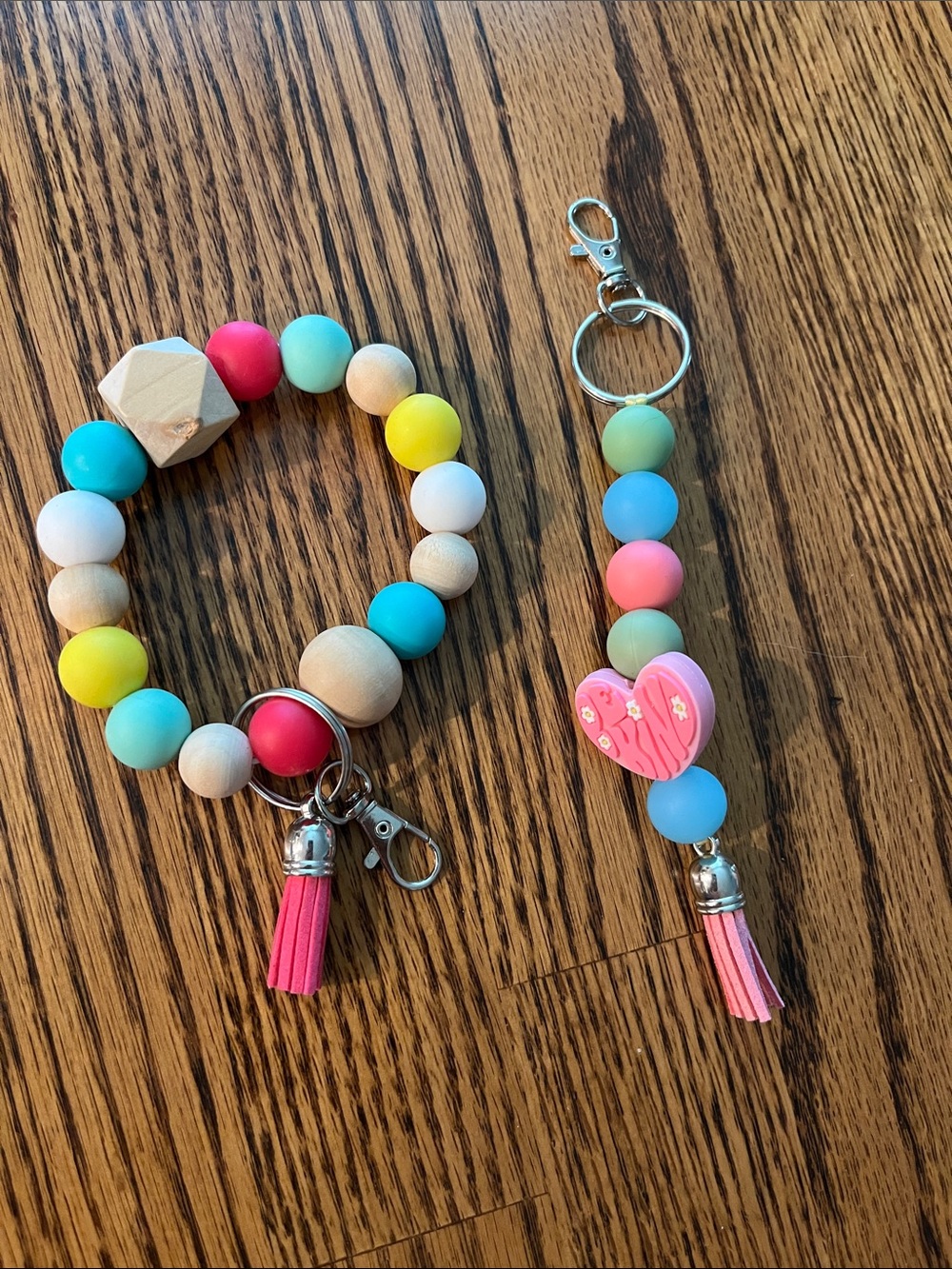 Beaded Bracelet and Keychain Set - Pastel Multicolor